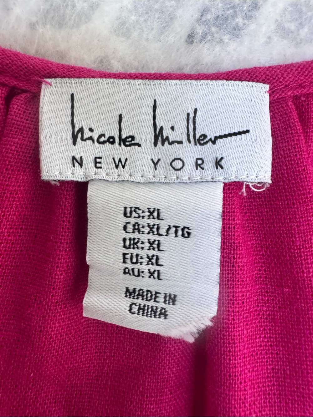 Nicole Miller New York Pink Linen Blend Ruffle Sleeve V-Neck Blouse XL Vacation - Picture 4 of 10